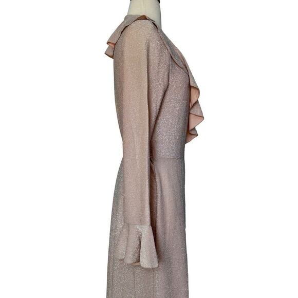 FREE PEOPLE One More Time Lurex Wrap Midi Dress Shimmery Sparkly Metallic Sz M - Picture 6 of 11